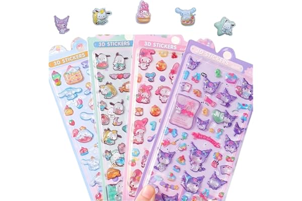 3Dシール ぷくぷく 4枚セット かわいい デコ アイテム ごほうび用 子供 手帳 携帯 DIY用 貼り付け簡単 女の子向け おしゃれ エポキシ樹脂製 (4枚セット)
