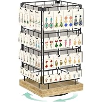 Suzile 3-Piece Rotating Jewelry Display Stand - 2 Tier & 3 Tier Earring Necklace Holder With Hooks, White Metal - View #8