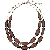 Bocar 2層ステートメント チャンキーウッドビーズファッションカラーネックレス 女性用 (NK-10574)