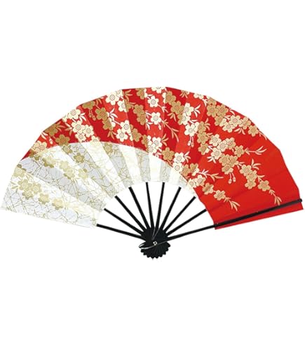 Amazon | [春かすみ] 舞扇子 9寸5分 深ぼかし 金桜 黒塗竹 赤 黒
