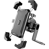 OLAVENT(オーラヴァン) バイク スマホホルダー バイク用スマホホルダー 携帯ホルダー アルミ製ミラーマウント 振動吸収 マウント セーフティバンド2枚 原付 自転車(Black)