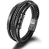 HEIX Mens Multilayer Braised Leather Bracelet Magnetic Stainless Steel Clasp Gift Idea for Men & Boys Jewelry