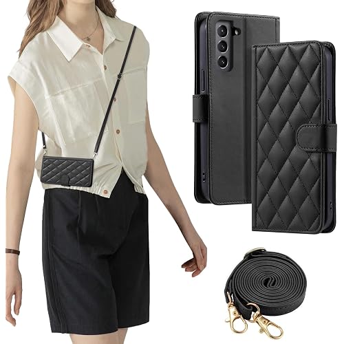 laddutoi FOR galaxy s22 ケース ギャラクシーs22 ケース 手帳型 おしゃれ ストラップ付き スタンド機能 カード収納 軽量 薄型 耐衝撃 高級PUレザー 滑り防止 財布型 内蔵マグネット 開閉式 チェック柄 上質 耐摩擦 マ