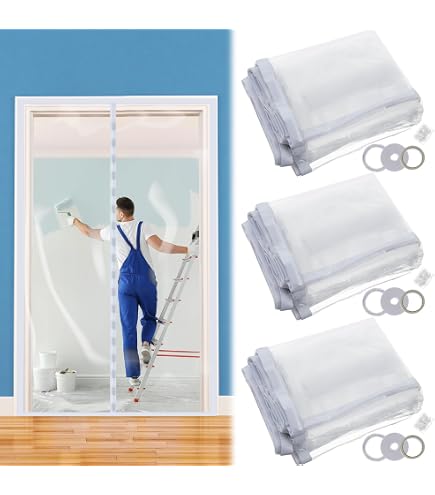 4' X 7' Plastic Zipper Door Dust Protector – Heavy-Duty 4 Mil Sheeting With Stitched Zippers, Gaffer Tape Included, Easy Install & Remove