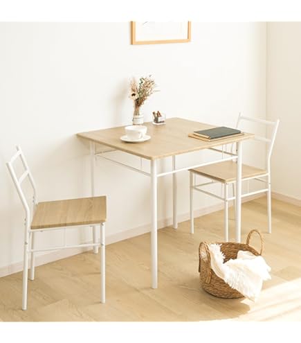 Amazon｜ダイニングテーブルセット2人用 3点セット 幅70cm 木目調