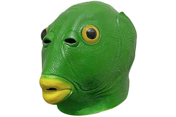 [ShuaWdk] 搞笑面具 緑 魚の頭 ハロウィーン面白い コスプレ 半魚人マスク アニマルマスク かぶりもの 被り物 仮面 お面 変装 怪人 リアル ゴム製 ハロウィン 緑頭怪 小道具