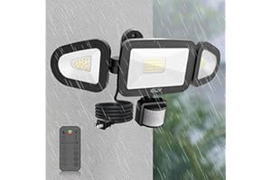 CLY LEDセンサーライト 屋内/屋外使用可 人感センサー LED投光器 42W 昼白色 6500K フラッドライト リモコン操作 自動点灯/消灯 高輝度 4200ルーメン 3灯式 IP66防水仕様 省エネ 明るい 防犯ライト 投光器 ガレージ 庭