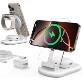 Mukiya 3in1充電器 ワイヤレス充電器 MagSafe充電器 - 折り畳み式 雰囲気ライト付き iPhone/Apple Watch/Airpodsに対応 15W マグセーフ充電器 3台同時充電 角度調整可能 マルチ充電スタンド マグネット式