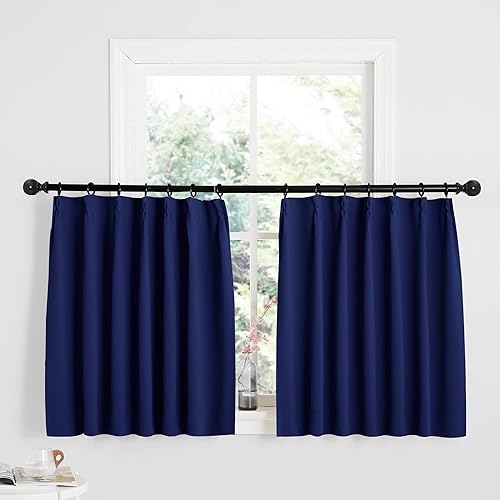 NICETOWN 遮光カーテン カフェーカーテン 仕切り用 幅100cm丈60cm ロイヤルブルー 2枚セット 防音 断熱 厚地 目隠し 小窓用 キッチン 北欧 子供ルーム 部屋 居間 寝室