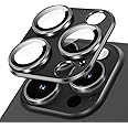 JEDirect Camera Lens Film for iPhone 15 Pro 6.1 inch / iPhone 15 Pro Max 6.7 inch Full Protection 9H Tempered Glass Ring Cover Matte Metal Plate No Interference Case 1 Pack (Space Black)