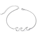 Wave Anklet for Women S925 Sterling Silver Adjustable Starfish Layered Ocean Beach Sea Ankle Foot Bracelet