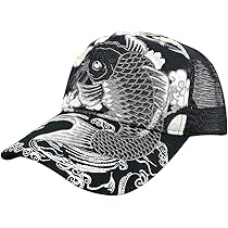 Amazon | 帽子 和柄 鯉 刺繍 キャップ 帽子 メッシュ ちりめん