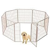 YumeTail ペットサークル 犬 ペットフェンス サークルケージ ドア付き ダブルロック 小型犬用 中型犬用 折りたたみ式 簡単組み立て 工具不要 室内外兼用 高さ 80cm グレージュ