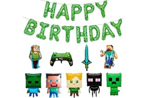 Mosasa 誕生日 飾り付け マインクラフト キャラクター風船 誕生日バルーン ガーランド HappyBirthday バースデーバルーン 子供バースデーデコレーション バナー ケーキトッパー