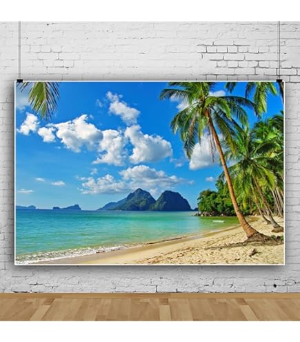 Amazon | Qinunipoto 背景布 夏の熱帯の島 ビーチ南国 トロピカル 2.1m