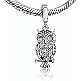 BOLENVI Sitting Night Owl 925 Sterling Silver Pendant Charm Bead For Pandora & Similar Charm Bracelets or Necklaces, Sterling