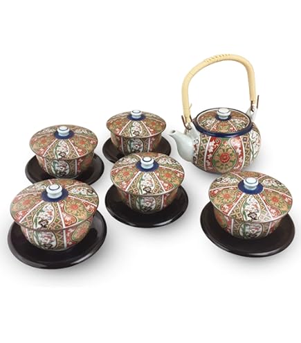 Amazon.co.jp: 常滑焼 煎茶器 靖仙 急須 湯冷まし 湯呑4客 練込 木箱