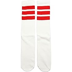 Amazon スケーターソックス Skatersocks ロングソックス 靴下 男女兼用 ソックス スケート スケボー チューブソックス 22インチ ホワイト レッド スポーツソックス 通販