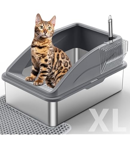 Stainless Steel Cat Litter Box with High Sides Lid Metal Kitty Litter Box with A