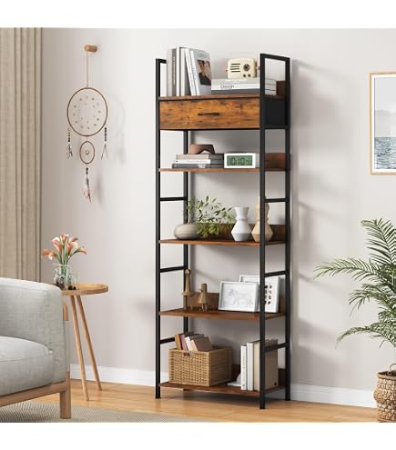 Amazon｜オープンシェルフ 収納ラック 本棚 リビング収納家具 5段 収納