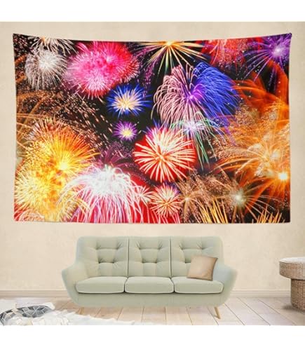 花火柄 タペストリー Amazon.co.jp: ANLAI カラフルな花火タペストリー夜空の壁に