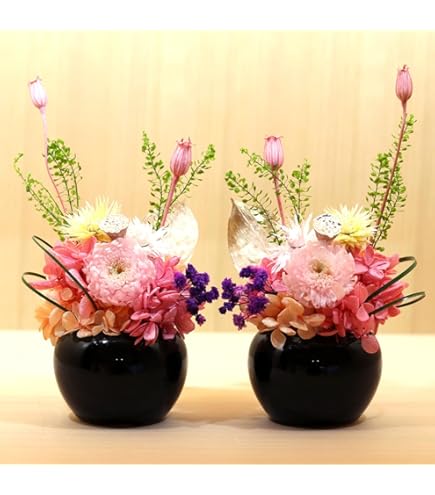 Amazon.co.jp: プリザーブドフラワー仏花 りんどう 一対 花器付き：黒