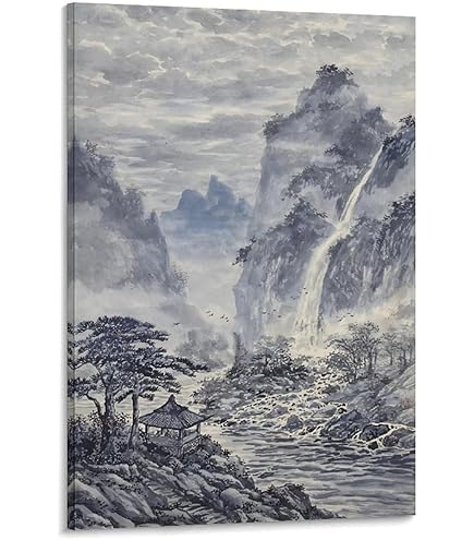 Amazon.co.jp: 山水画 水墨画 絵画 中国風 ポスター キャンバス