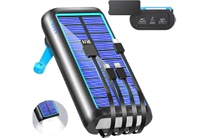 ソーラーモバイルバッテリー 22.5W/PD18W 61200mAh 急速充電 手回し充電 ソーラーチャージャー 防災士監修 | 4本ケーブル内蔵 Type-C モバイルバッテリー ソーラー IPX7防水 耐衝撃 携帯 スマホ充電器 LEDライト付き