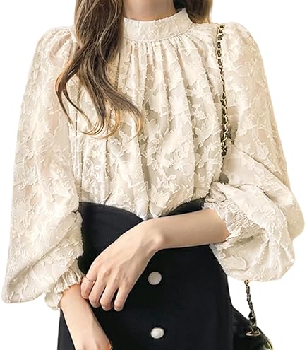 Amazon.co.jp: タグ付き bluelea ブルレア ジャガード ブラウス