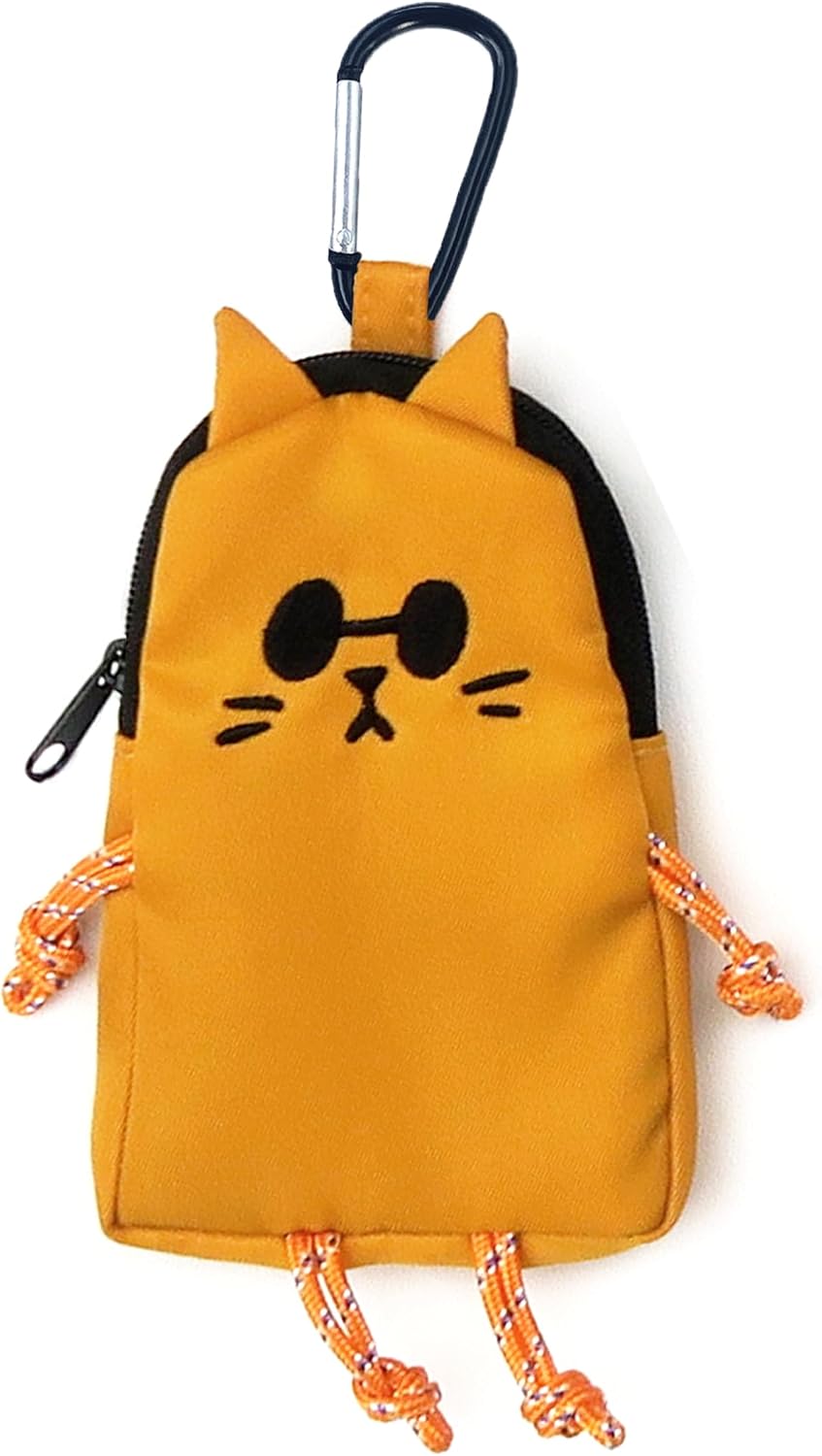 [SMILER] ミニポーチ カラビナ付き 小物入れ 小銭入れ カラビナ 領収書入れ キーポーチ 小さめ 可愛い (CAT BUDDY, イエロー) | POUCH BUDDY BAG レディース メンズ