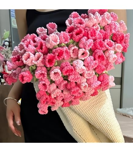 Amazon｜ピンクの花束ブランケット、手作りかぎ針編みの花ブランケット