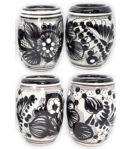 Jaguars Mexican Jarritos - Set Da 6 Bicchierini In Argilla Fatti A Mano Per Tequila E Decorazione