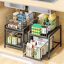 YangAera 調味料ラック　キャビネット　キッチンラック　引き出し収納　棚 Amazon.co.jp: シンク下 収納 引き出し スライド しんくした収納ラック