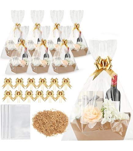 Thenshop 44 Pcs TWE5 For Gifts Empty Gift Bulk Include 12 Cardboard Tray 12 Plastic Bags 20 Pull Bows Wedding Baby Shower Graduation Birthday Pa - View #2