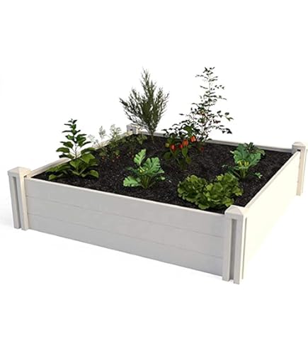 Qikdesign Raised Garden Bed Kit - 45"L X 22.5"W X 13.3"H, White Vinyl, Easy Assembly, With Grow Grid & Open Bottom