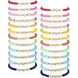 24 Pcs Colorful Kids Bracelet Adjustable Flat Beads Letter Heart Bracelets Friend Surfer Stretch Beaded Bracelet Friendship B