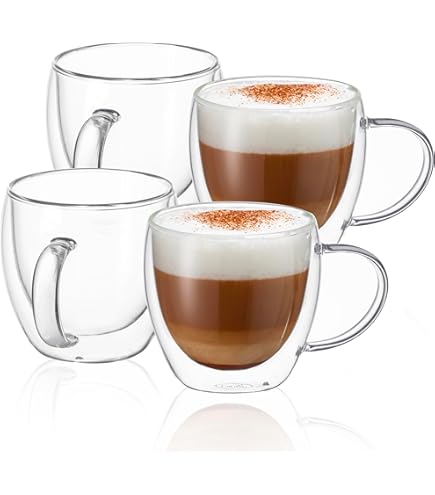 Clear Glass Mugs For Latte Art LUXU Set Of 4 Glass Coffee Mugs - 16 Oz  Clear Borosilicate Cups For Coffee, Tea, Iced Drinks & More