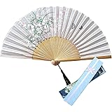 [Jinchuan] 扇子 レーディス 扇子袋＆箱付き シルク扇子 絹 桜 花 蝶 和柄 折りたたみ式 和装小物 女性用 男性 婦人 和風扇子 セット ダンス おみやげ プレゼント