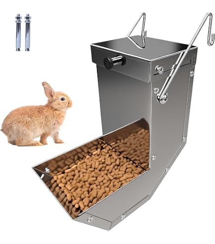 Small Animal Food Dispenser Automatic Rabbit Feeder With Hay Rack - 4.5L Stainless Steel Food Dispenser For Small Animals Cage Mounted Feeder