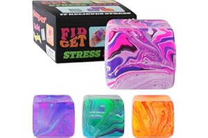 4Pack Fidget Toys Squishy Stress Cube, Stress Balls for Kids, Adults Squishies Anxiety Stress Relief, Ice Squishy Cube Sugar Balls, Sensory Toys for Kids with Autism, Fidgets for Classroom Prize