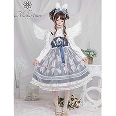 Amazon Co Jp Milky Time ゴスロリ ロリータお姫様系 ブラウス付 ホワイト ネイビー シースルー チュール 鳩柄 重ね ワンピース ファッション