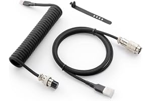 GUNMJO Pro Custom Coiled USB C Cable for Gaming Keyboard, Double-Sleeved Mechanical Keyboard Cable with Detachable Metal Aviator, 1.5M USB-C to USB-A, Classic Black Color