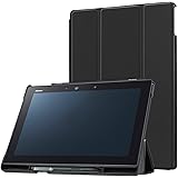 ピーシーエーテック docomo arrows Tab F-02K ケース マグネット開閉式 スタンド機能付き 三つ折 カバー 薄型 軽量型 スタンド機能 PUレザーケース ブラック