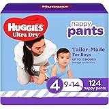 Huggies Ultra Dry Nappy Pants Boy Size 4 (9-14kg) 124 Count (2 x 62 Pack) - Packaging May Vary