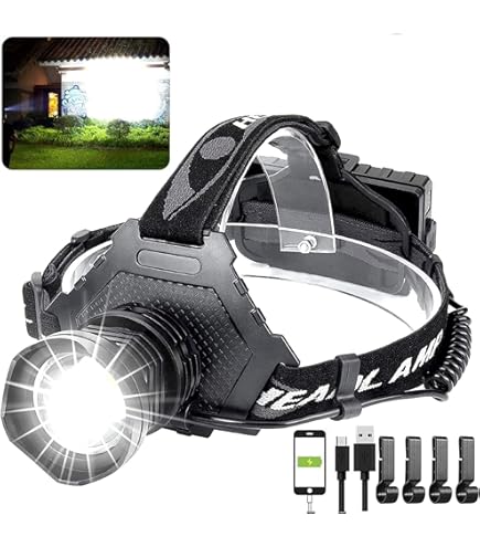 LED Head Torch - Rechargeable Super Bright Led Headlamp, 90° Rotating & Zoomable Headlight, 3 Light Modes Waterproof Headlamps For Running, Walking, Cycling, Fishing, Camping [Energy Class A - View #2