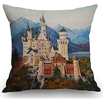 ドイツ ノイシュヴァンシュタイン城限定クッションカバー ブルースワン柄43×43 ドイツ ノイシュヴァンシュタイン城限定クッションカバー