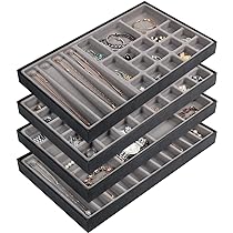 JackCubeDesign 11 Copartents Stackable Leather Jewelry Tray Earring