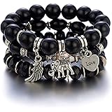 Caiyao Bohemian Beaded Bracelets Stackable Elephant Wing Love Heart Bracelet Set Multilayer Stretch Beaded Bracelets Boho Cut