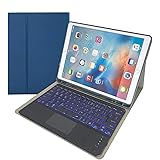 IPad Pro 12.9インチ 2017/2015（旧モデル、第2・第1世代）用キーボードケース、【7色バックライト】【ペンシルホルダー内蔵】タッチパッド付きマグネット式ワイヤレスBluetoothキーボード,ブルー