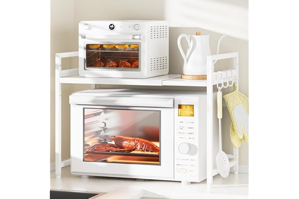 DAIWIN Microwave Top Rack, Toaster Rack, Range Rack, Extendable, Width 14.2 - 23.2 inches (36 - 59 cm), Adjustable Shelf Heig